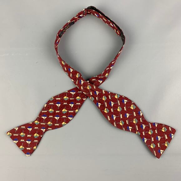 XMI Burgundy Blue Print Silk Tie - Picture 1 of 3